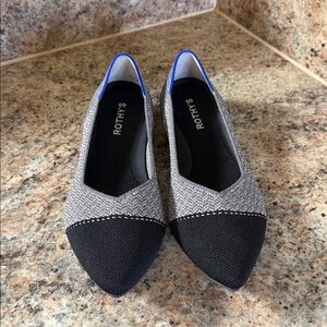 Rothy’s The Point Flats Womens 10 Gray Mist Black Cap Toe Knit Slip-On